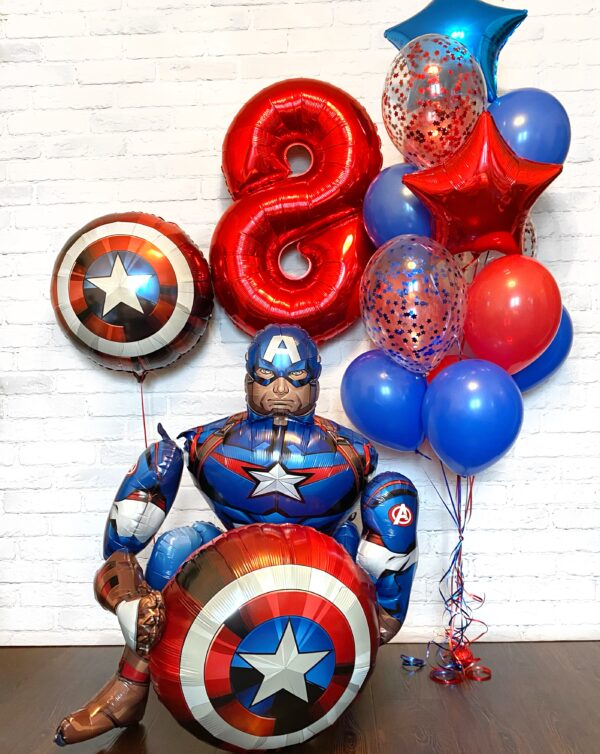 Набор шаров с героем Марвел на день рождения мальчика 8 лет – «Первый мститель»