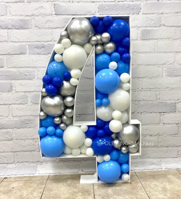 Дизайнерская каркасная цифра «4», Синяя 1 м