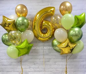 Готовое решение из воздушных шариков и шара-цифры на день рождения 6 лет – «Сочный лаймовый»