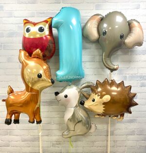 Набор шаров на день рождения девочки и мальчика 1 годик – «Зоопарк»