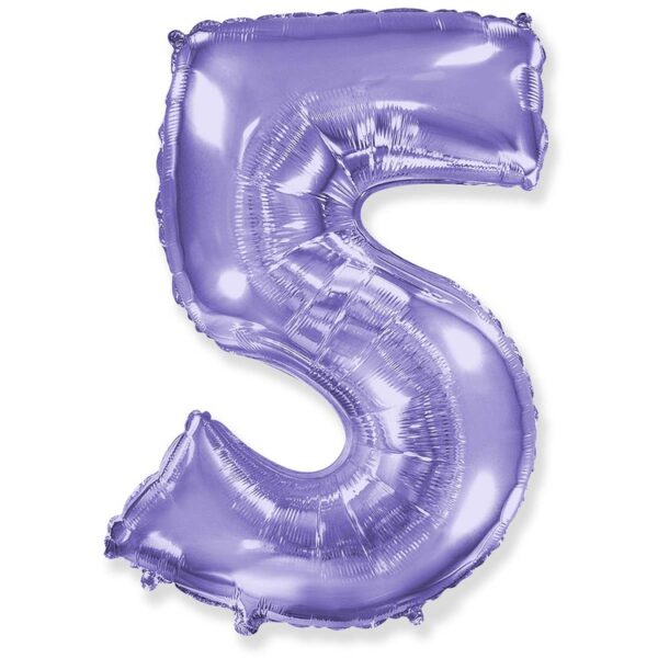 Воздушный шар для украшения праздника «Цифра 5», Сиреневый 102 см