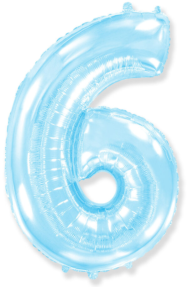 Воздушный шар для украшения праздника «Цифра 6», Голубой макарунс 102 см
