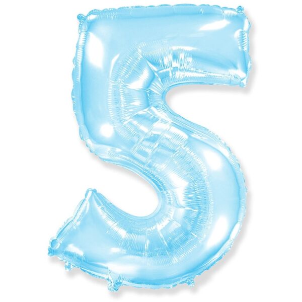 Воздушный шар для украшения праздника «Цифра 5», Голубой макарунс 102 см