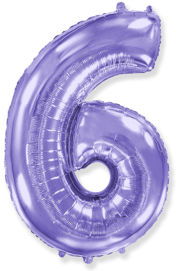 Воздушный шар для украшения праздника «Цифра 6», Сиреневый 102 см